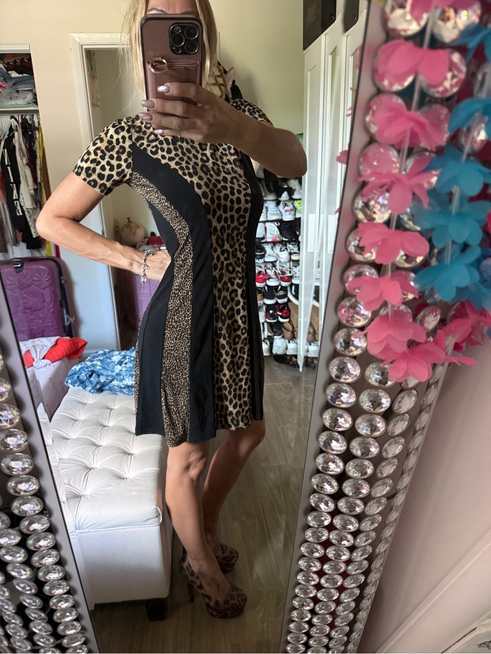 MICHAEL Michael Kors Leopard Print A-Line Dress - Black & Brown